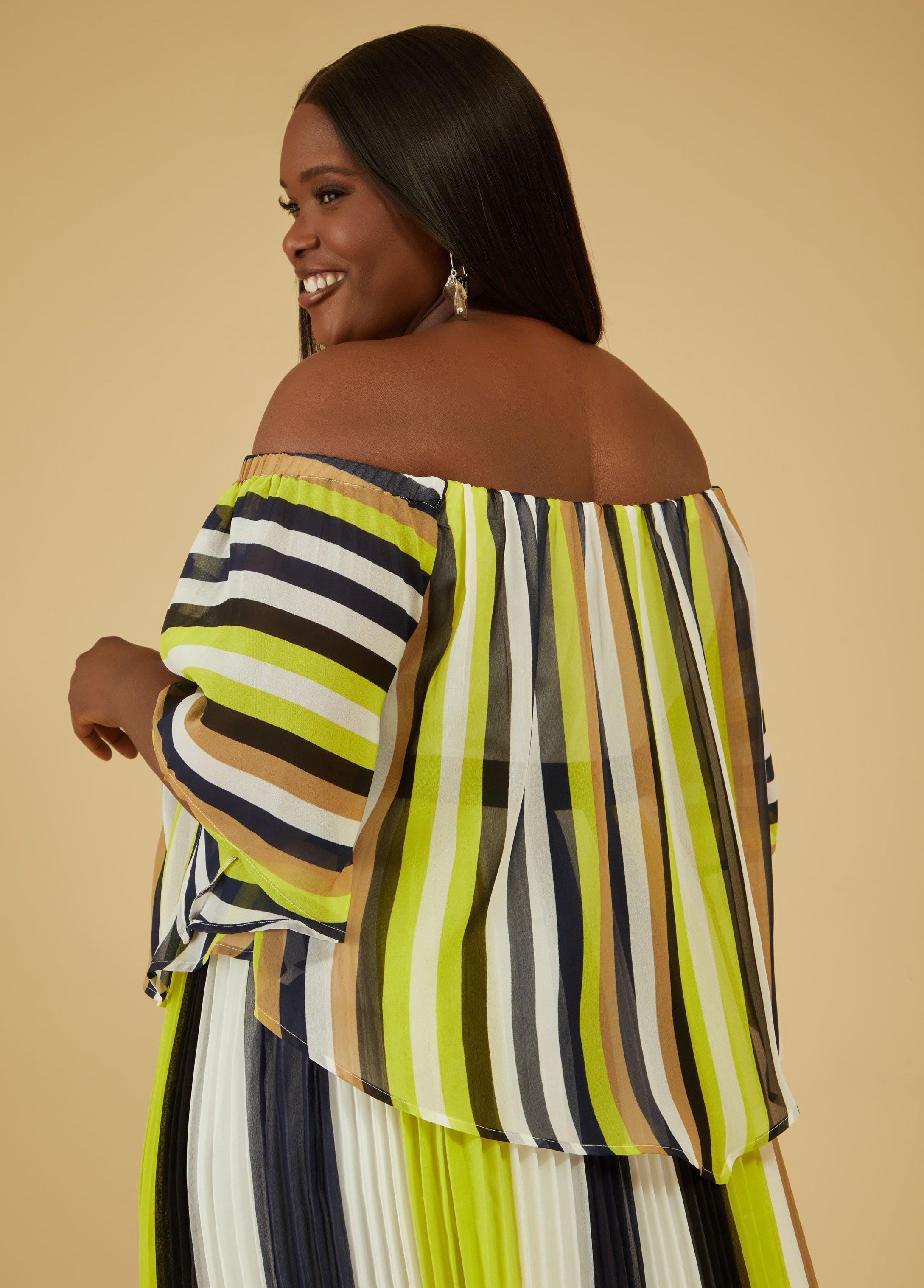 Pleated Striped Midi Skirt Product Image