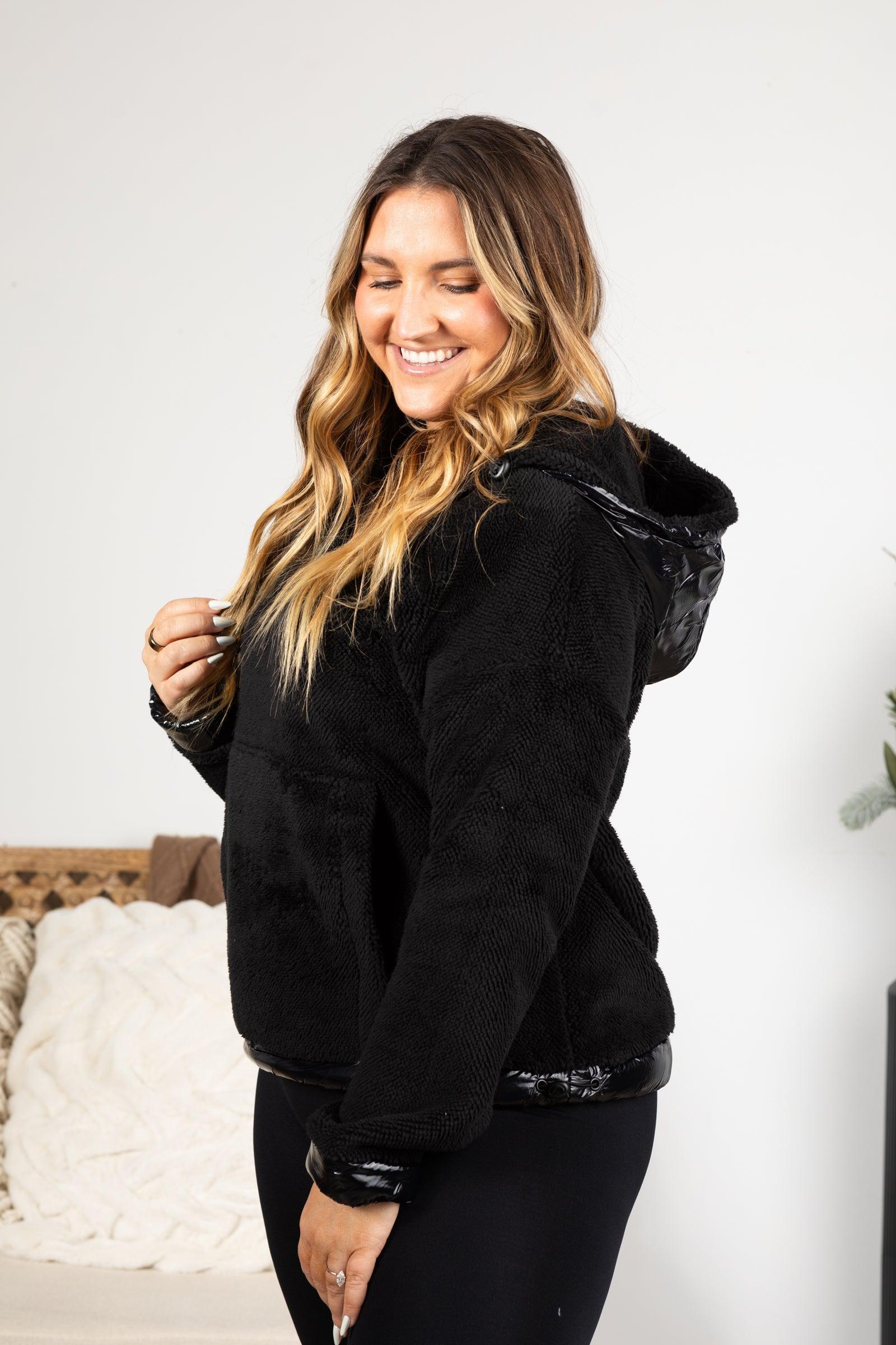 Plush Faux Fur Half Zip Pullover Hoodie Product Image