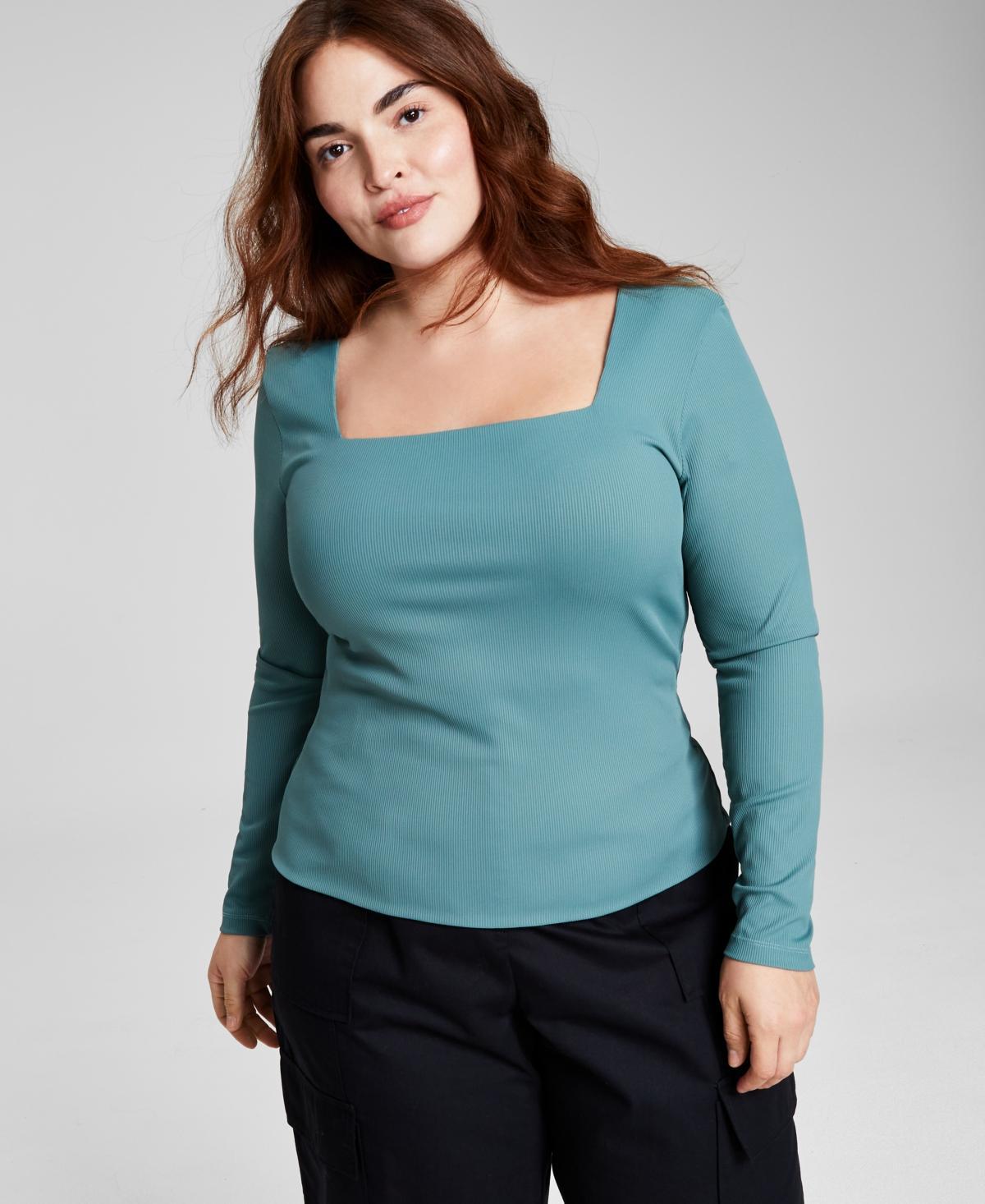 And Now This Trendy Plus Size Square-Neck Long-Sleeve Top Product Image