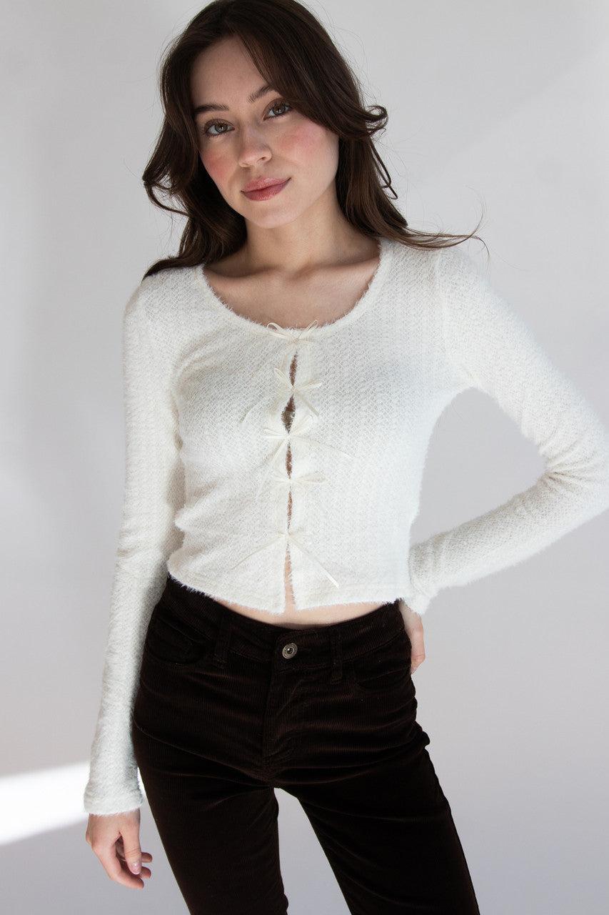 Bow Front Eyelash Cardigan Product Image