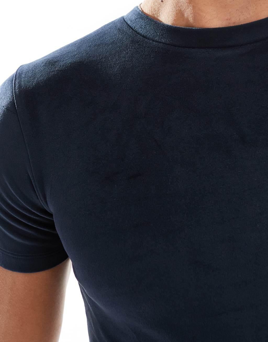 ASOS DESIGN muscle fit t-shirt in navy velour Product Image