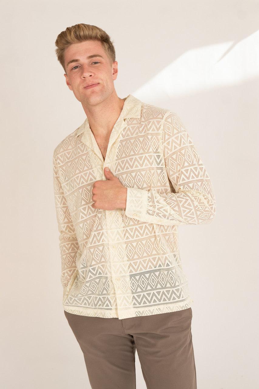 Polyester Triangle Pattern Lace Long Sleeve Shirt Product Image