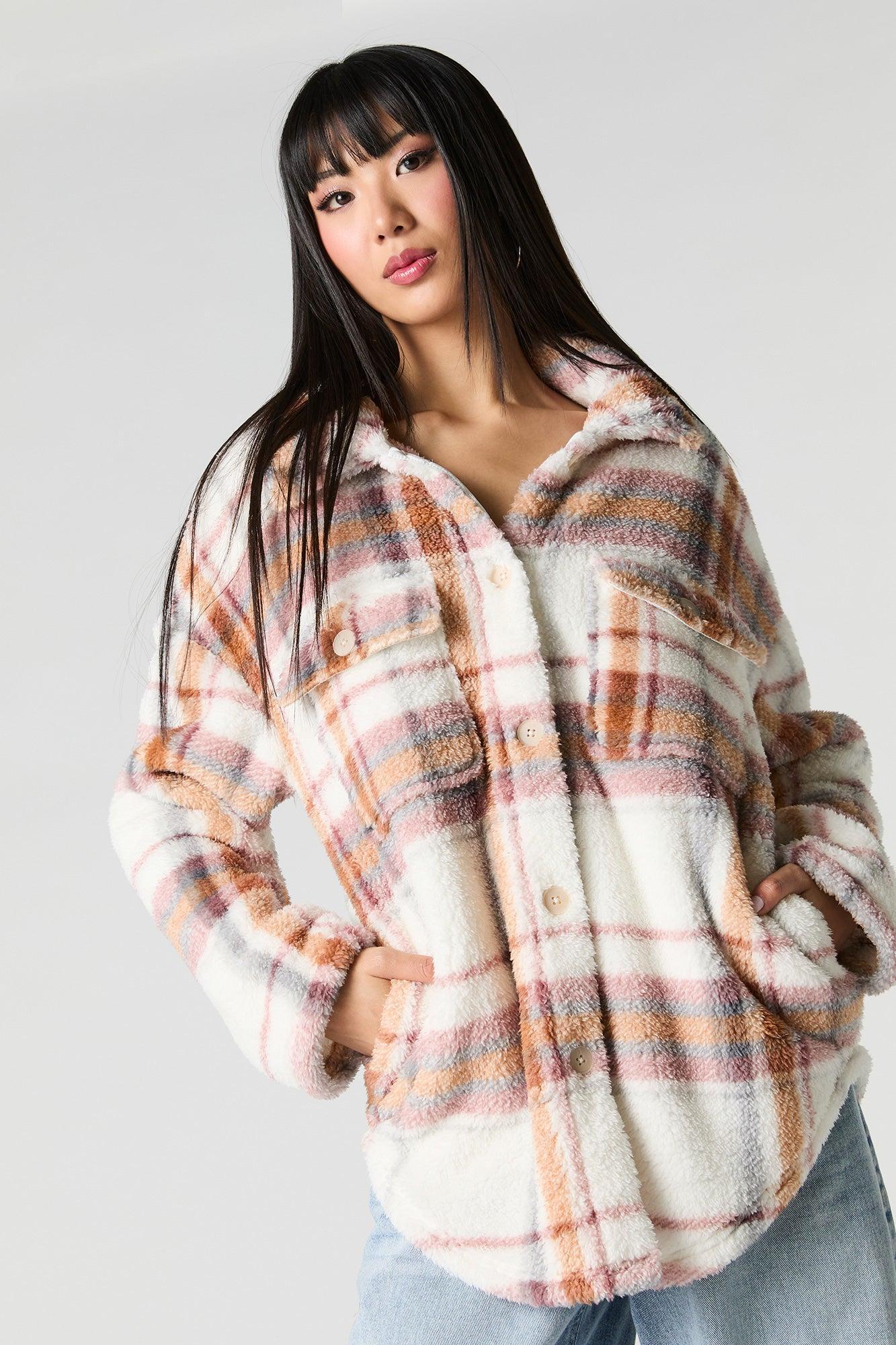 Sherpa Plaid Shacket Female Product Image