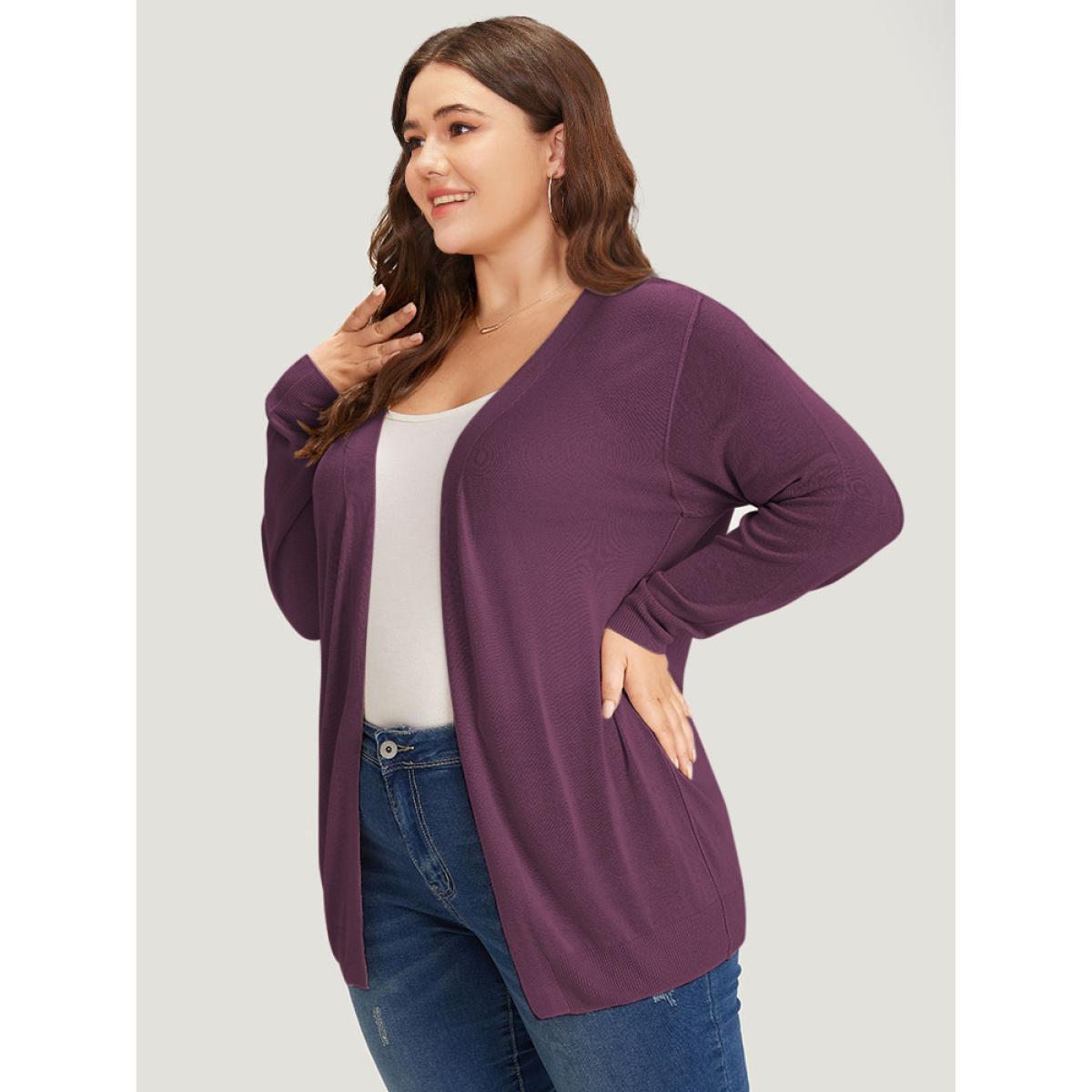 Plus Size Supersoft Essentials Solid Open Front Loose Cardigan Mauve Women Casual Loose Long Sleeve Everyday Cardigans BloomChic 30/6X Product Image
