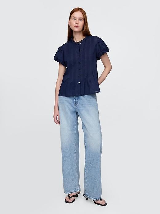 Bubble-Sleeve Pintuck Top Product Image