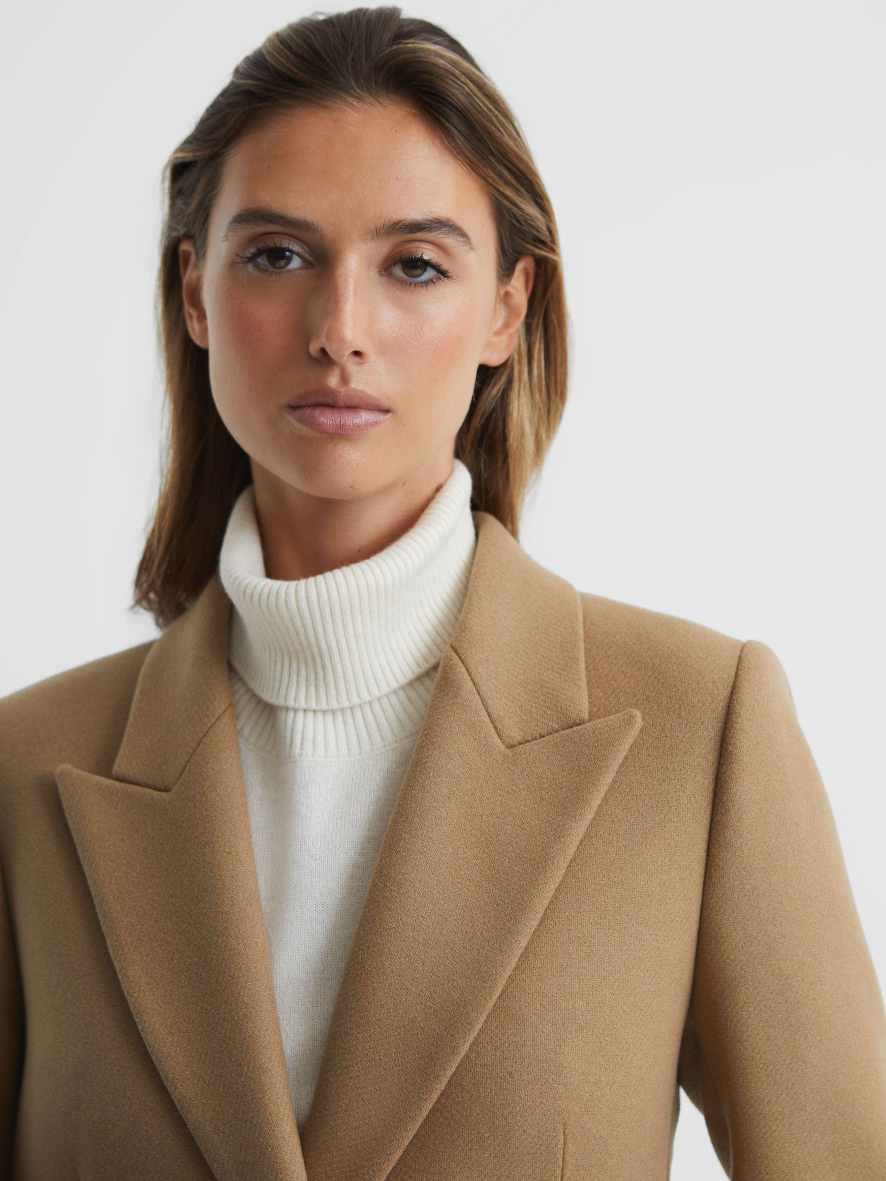 Wool Blend Mid Length Coat in Camel Product Image