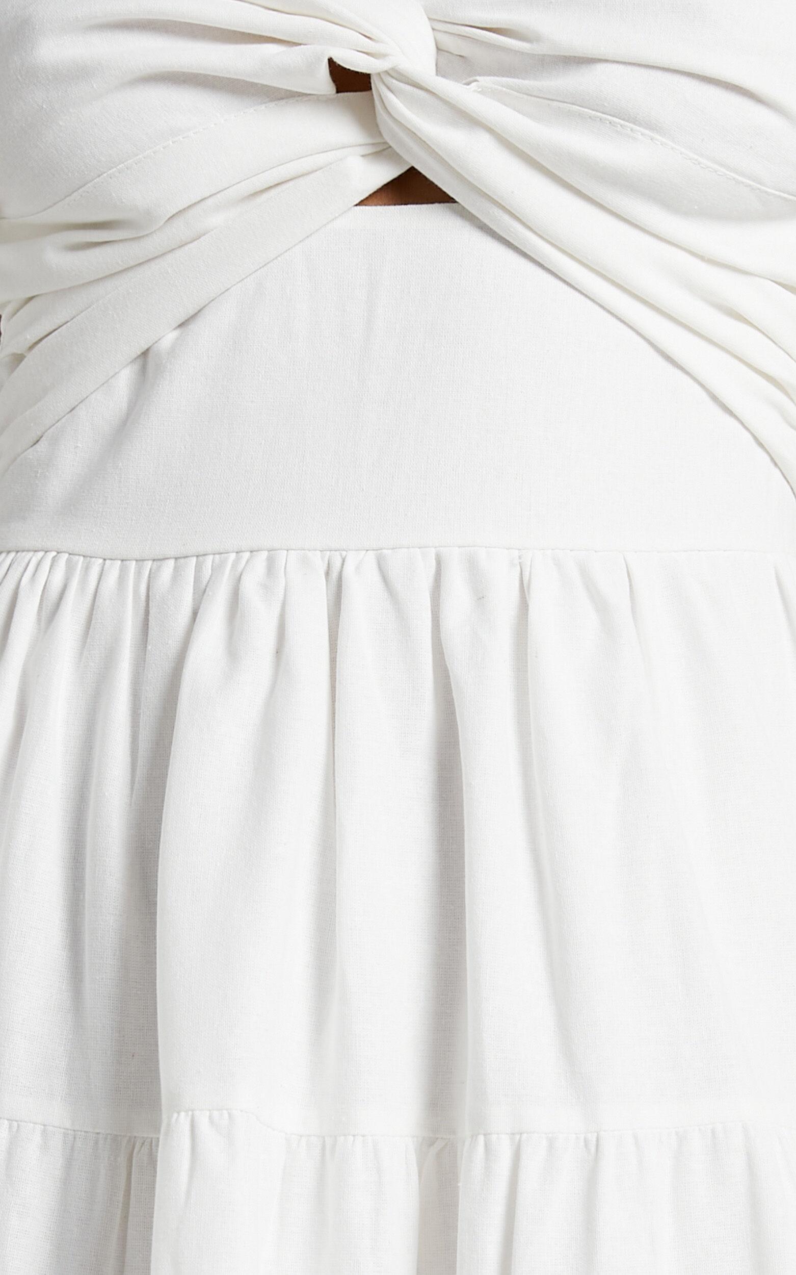 Leticia Midi Dress - Twist Front Tie Strap Tiered Dress in Off White Product Image