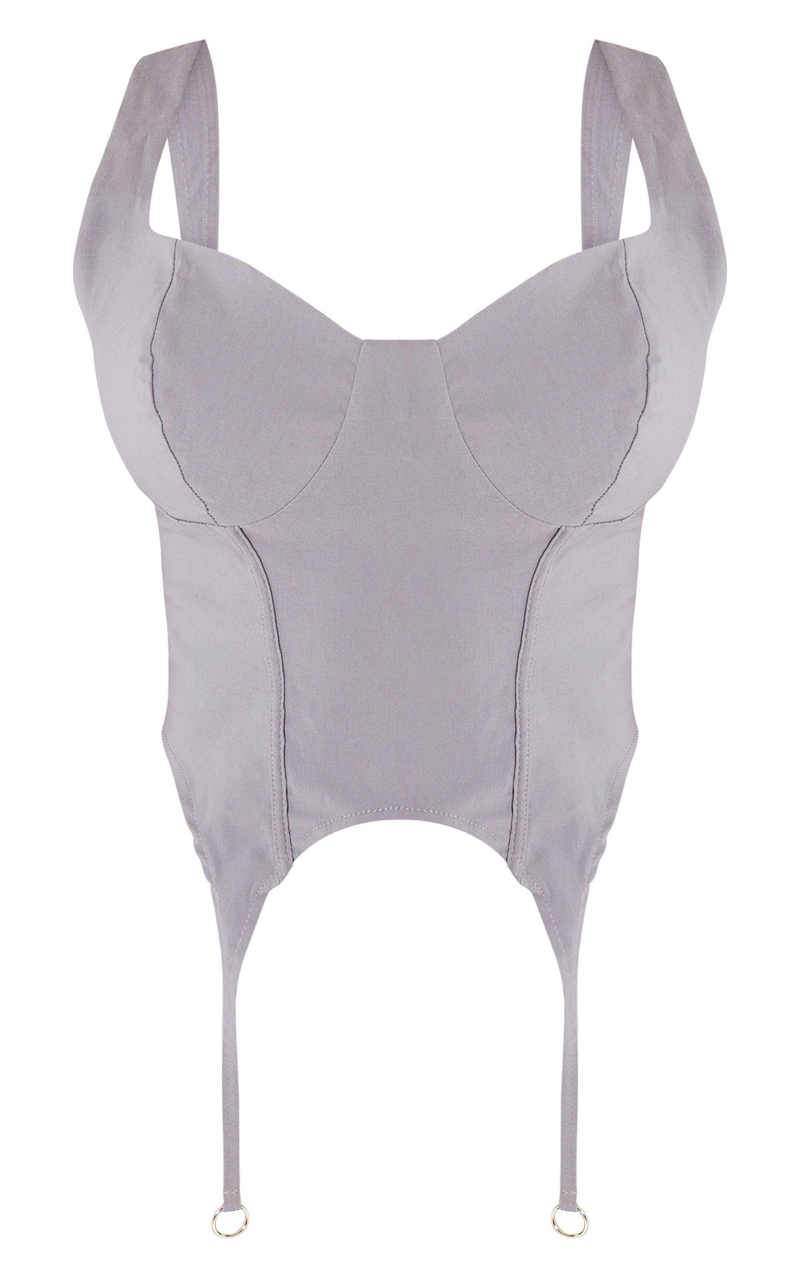 Shape Grey Stretch Woven Suspender Detail Corset Top Product Image