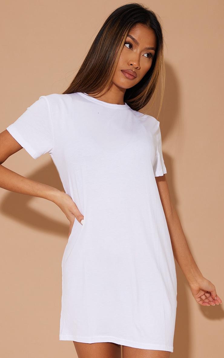 White Short Sleeve T Shirt Dress Product Image