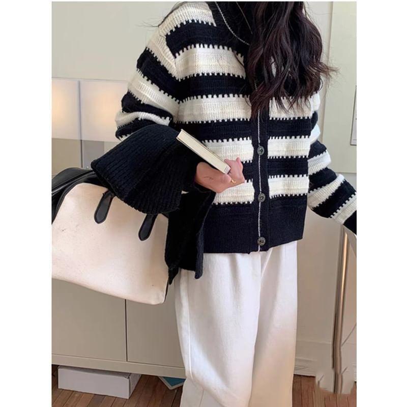 Round Neck Striped Cardigan Product Image