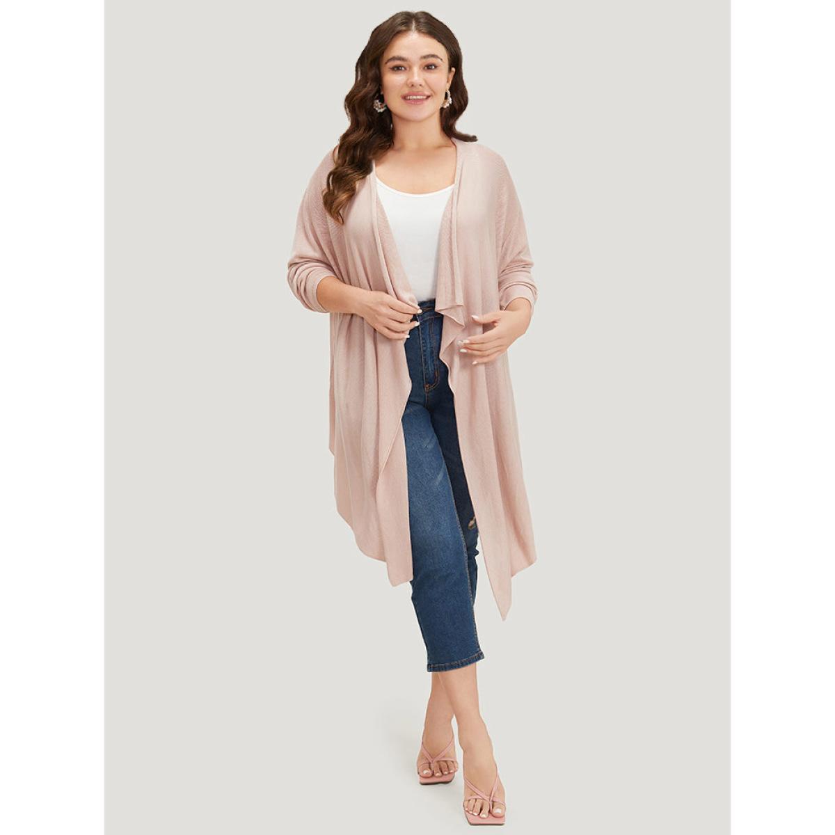Plus Size Supersoft Essentials Solid Asymmetrical Hem Lapel Collar Cardigan DustyPink Women Casual Loose Long Sleeve Dailywear Cardigans BloomChic 26/4X Product Image