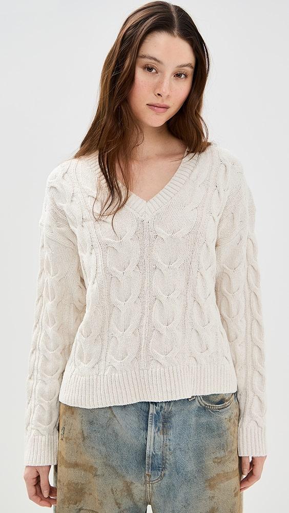 Free People Washed Cable V Neck | Shopbop Product Image