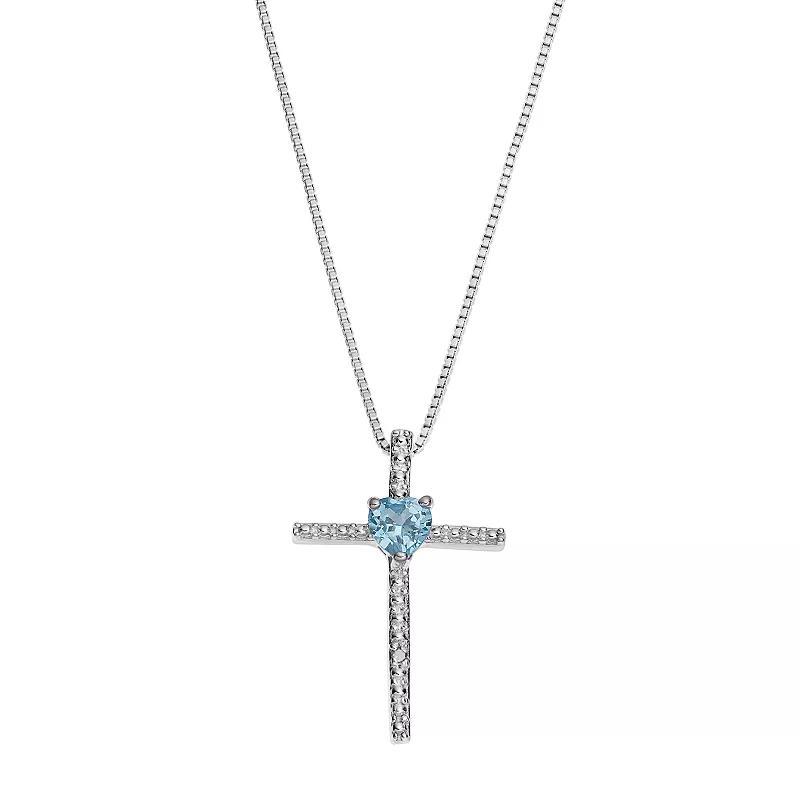 Gemminded Sterling Silver Blue Topaz Cross Pendant Necklace, Women's, Size: 18" Product Image