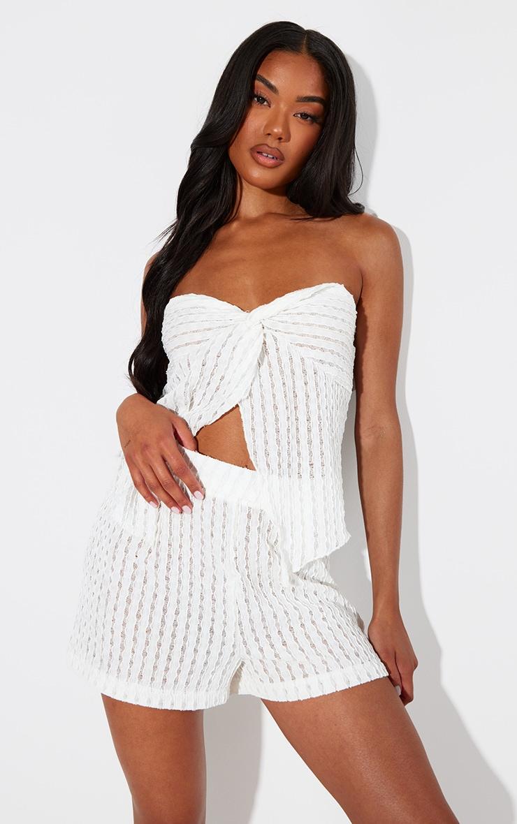 Cream Crochet Beach Shorts Product Image