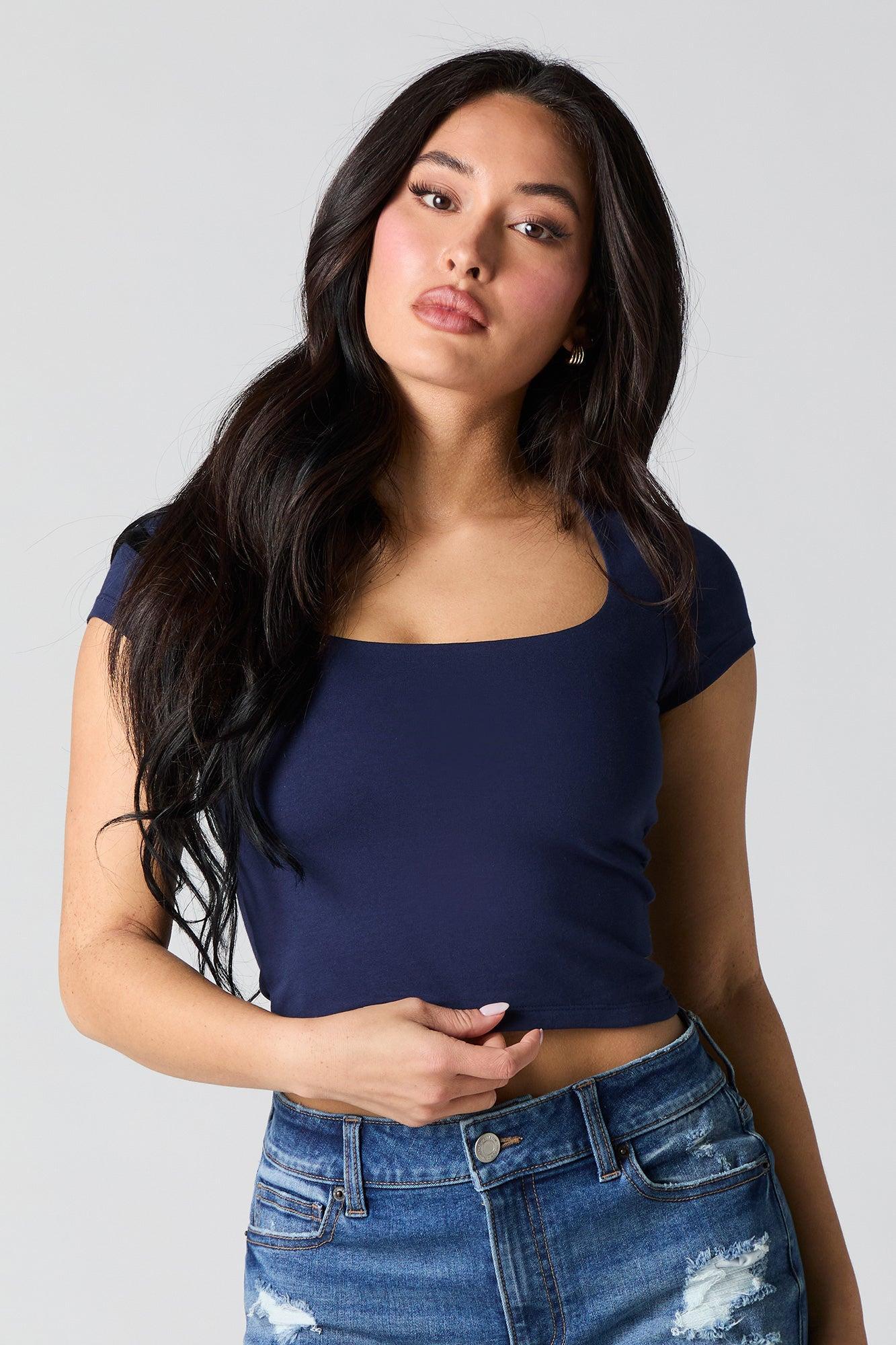 Square Neck Short Sleeve Crop Top Female Product Image