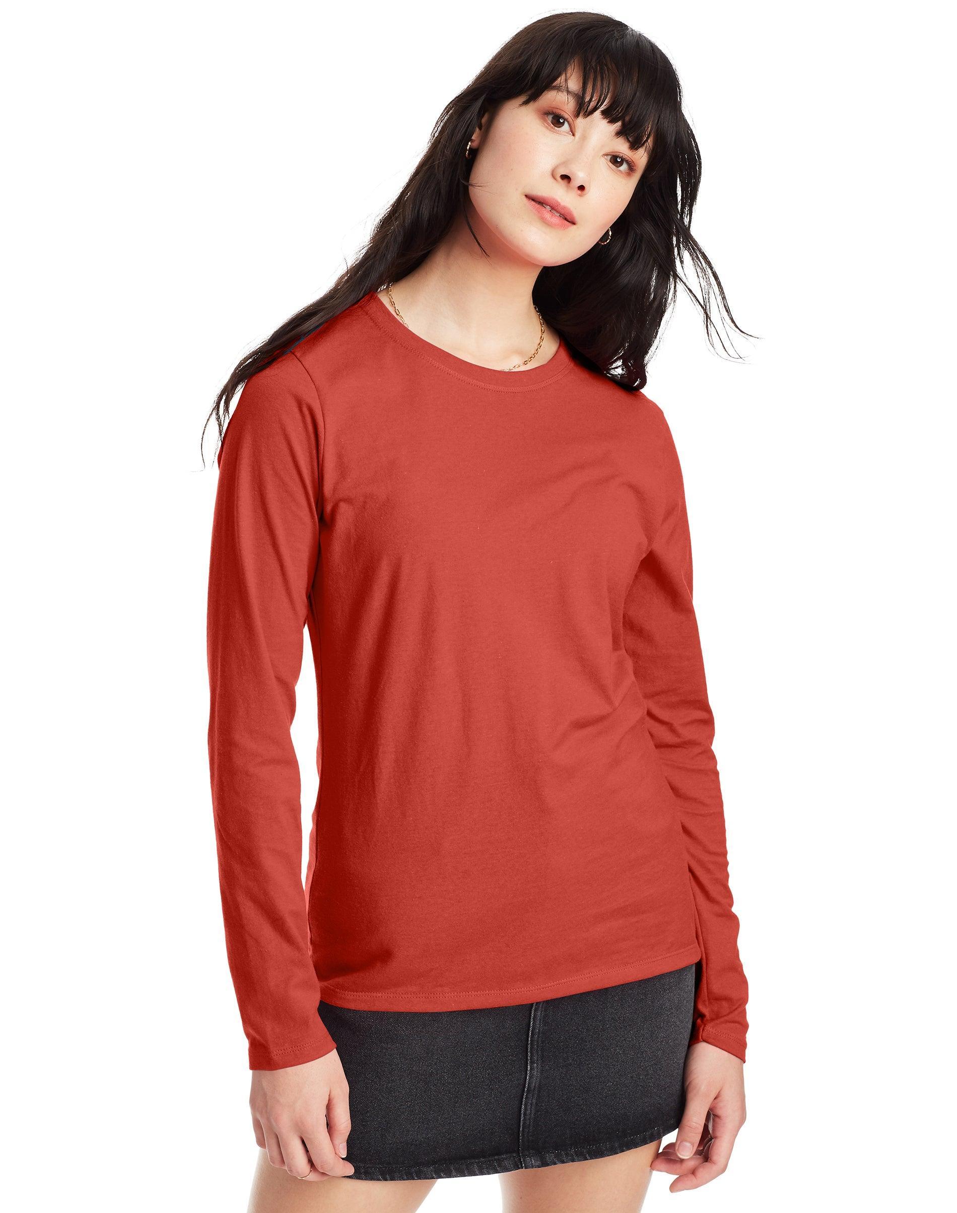 Women's Hanes® Originals Long Sleeve Crewneck Tee, Size: XXL, Pink Swish Product Image