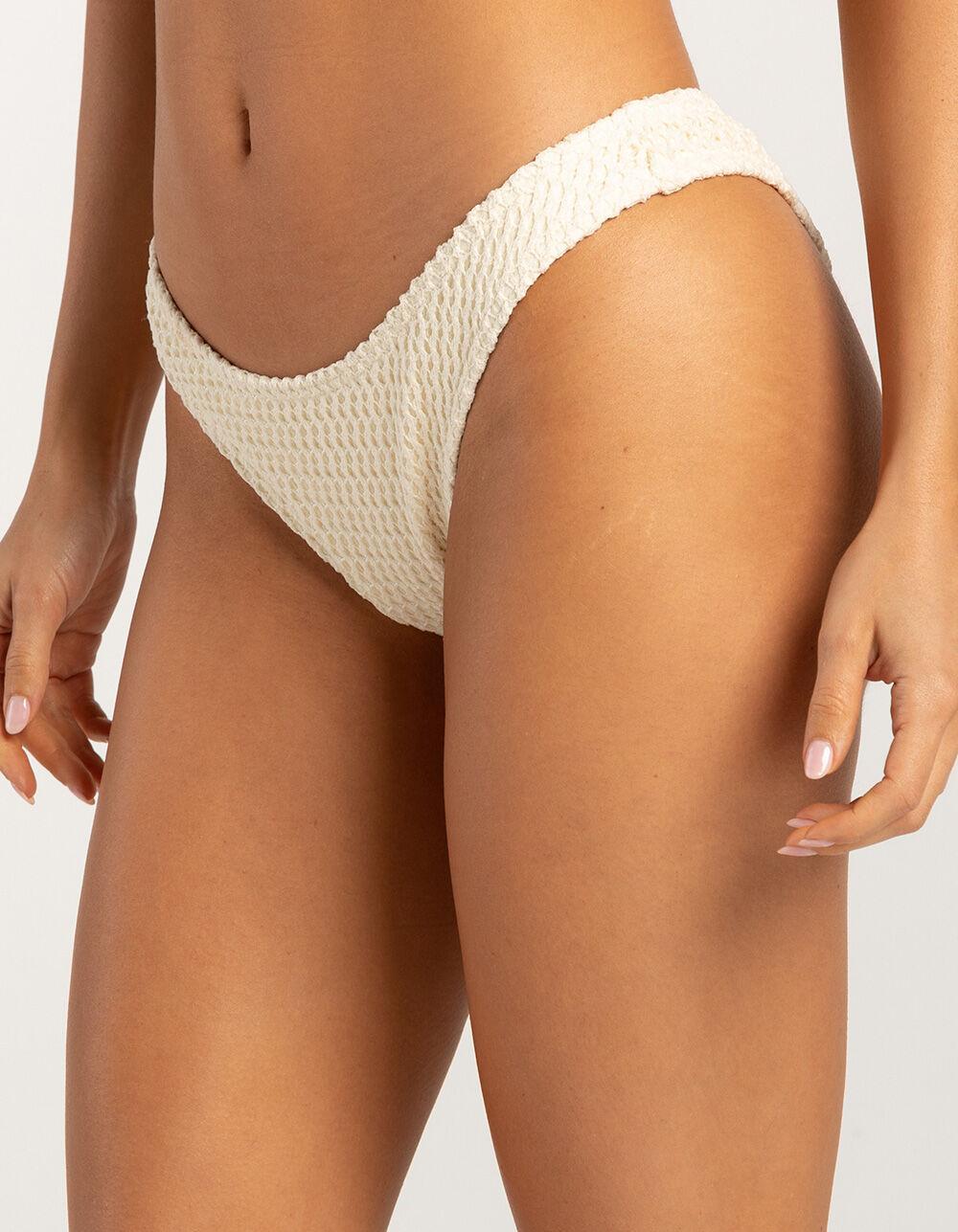 FULL TILT Cheekier High Leg Crochet Bikini Bottoms - CREAM Product Image