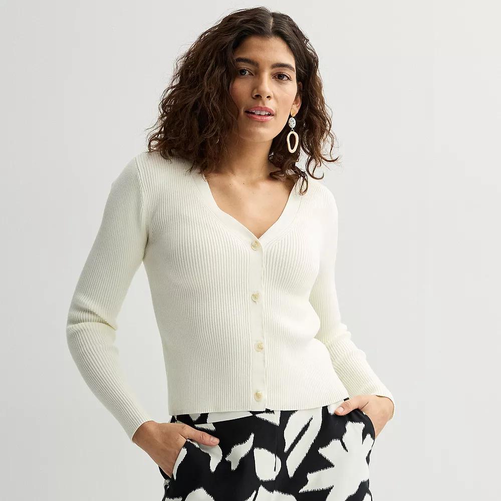 Women's Nine West Fitted Sweater Sculpt Ribbed Cardigan, Size: Large, Daisy Dew Product Image