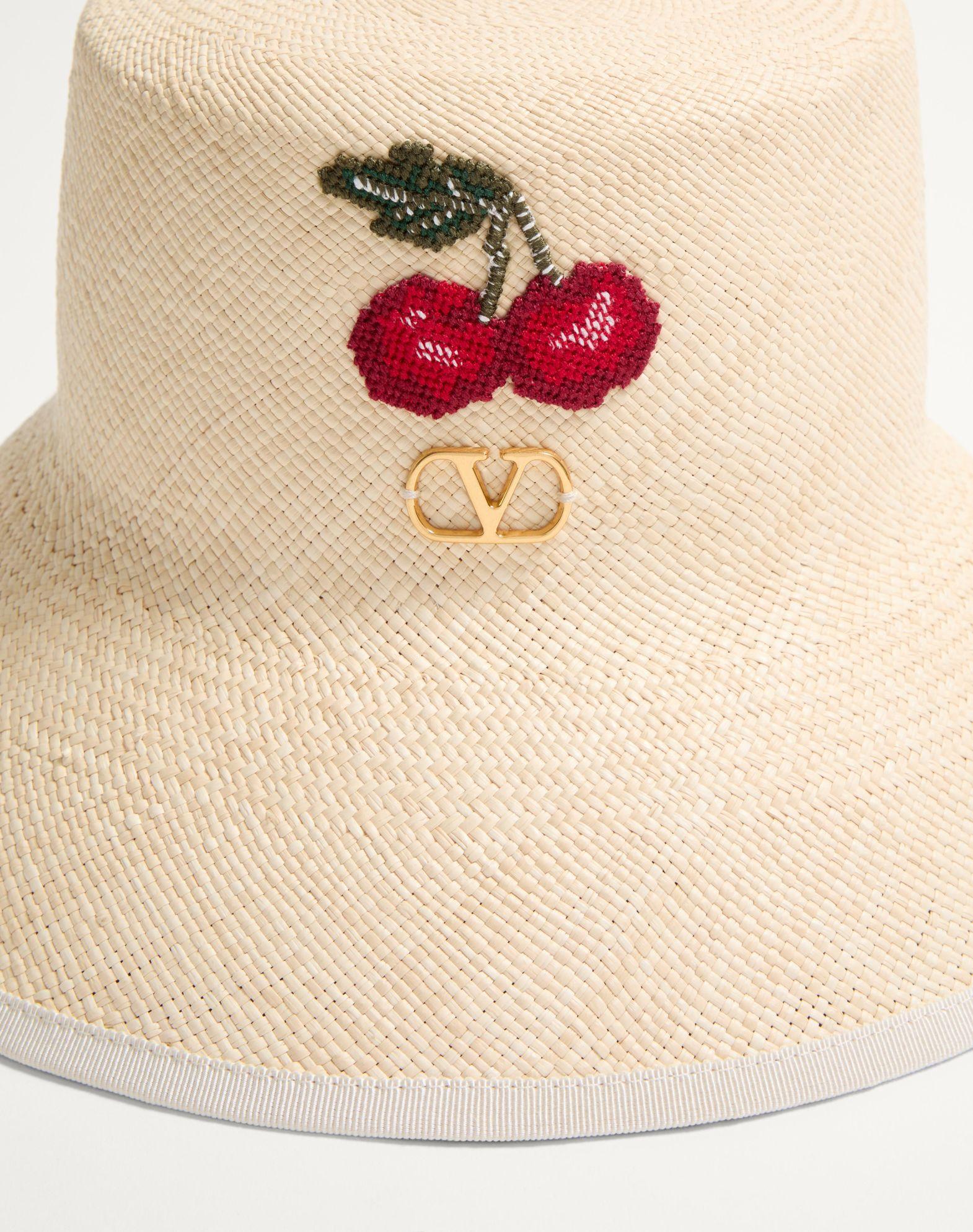 Vlogo Signature Straw Bucket Hat With Leather Trim And Cherryfic Embroidery Product Image