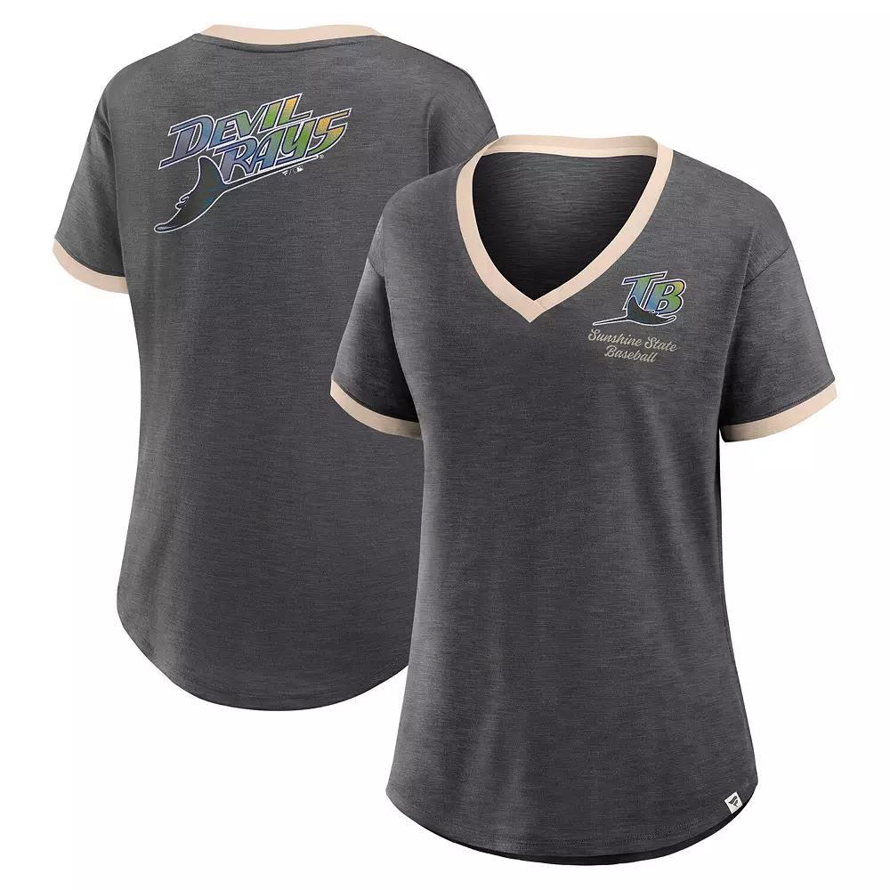 Women's Fanatics Black Tampa Bay Rays Binge Worthy Stadium Slub V-Neck T-Shirt, Size: 2XL Product Image