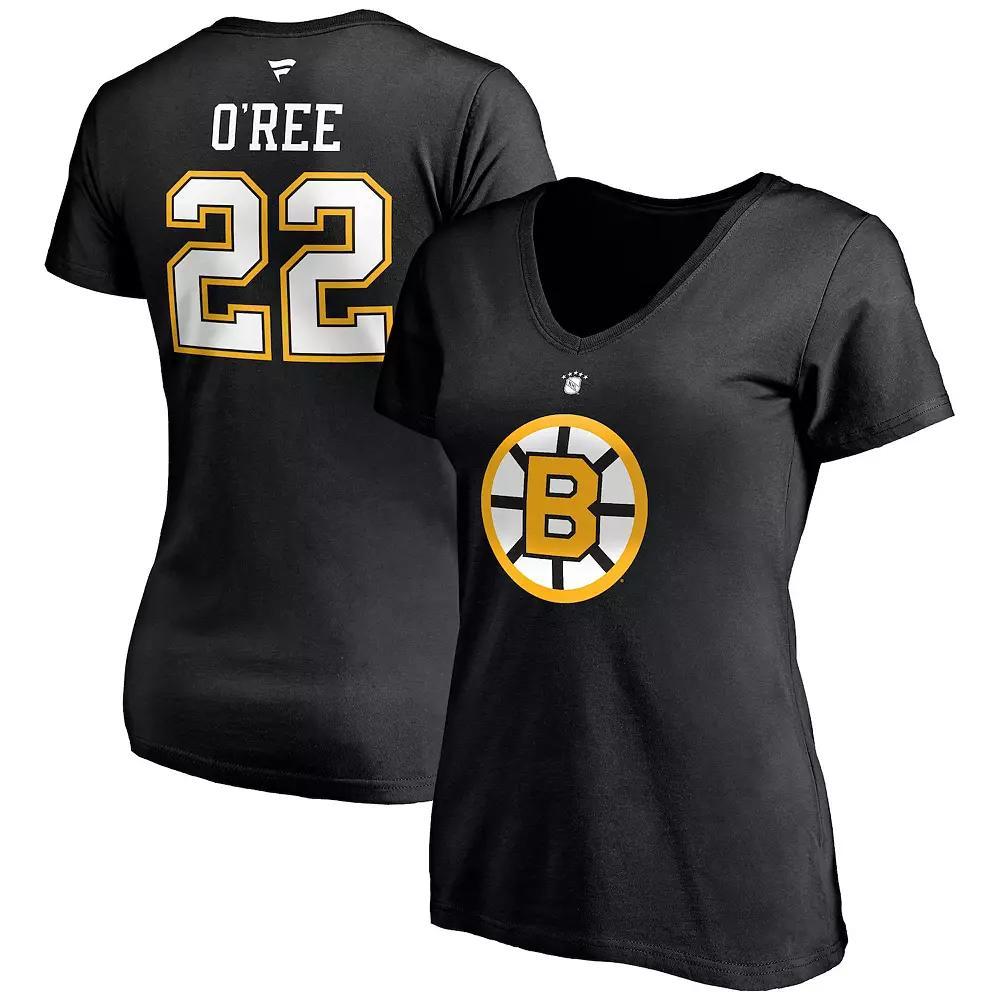 Women's Fanatics Branded Willie O'Ree Black Boston Bruins Authentic Stack Retired Player Name & Number V-Neck T-Shirt, Size: Large Product Image