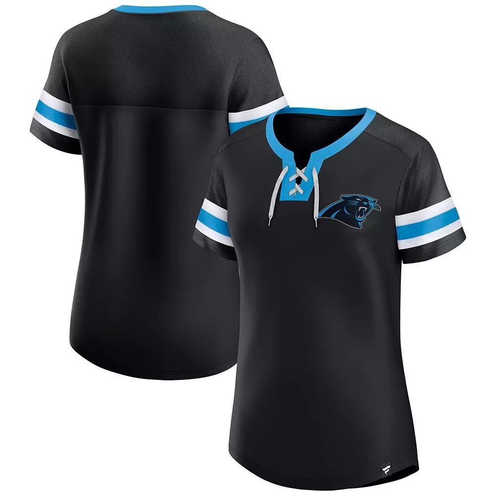Women's Fanatics  Black Carolina Panthers Lace-Up Bling T-Shirt, Size: 2XL Product Image