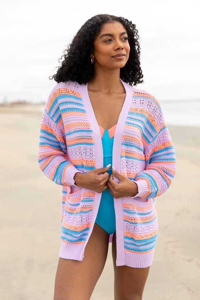 Pass On By Purple Multi Striped Open Knit Cardigan FINAL SALE Product Image