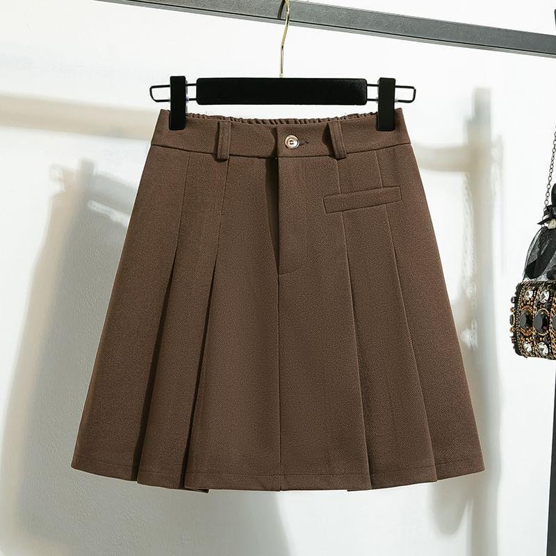 High Waist Plain Pleated Mini A-Line Skort Product Image