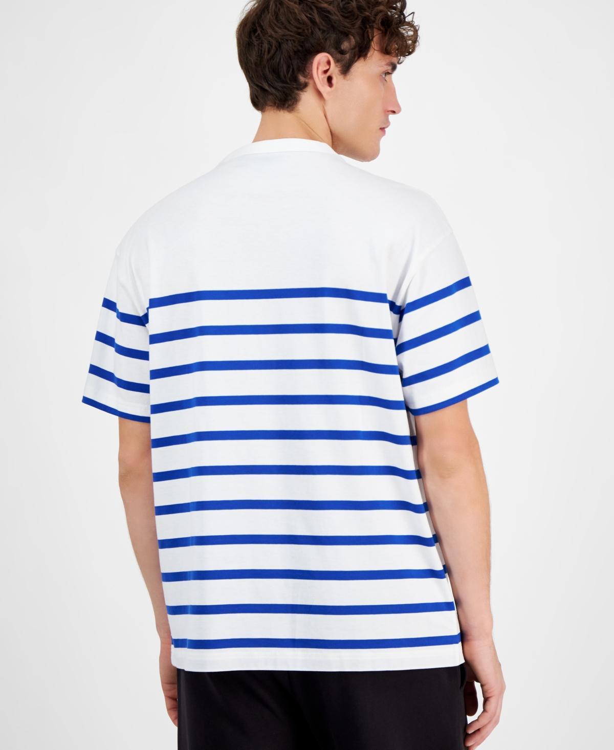 HUGO BOSS Men's Relaxed Fit Short Sleeve Striped Crewneck Logo T-shirt In White Product Image