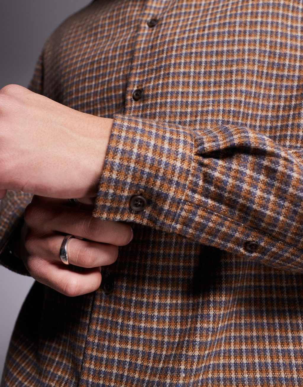 ASOS DESIGN wool look shirt in brown plaid Product Image