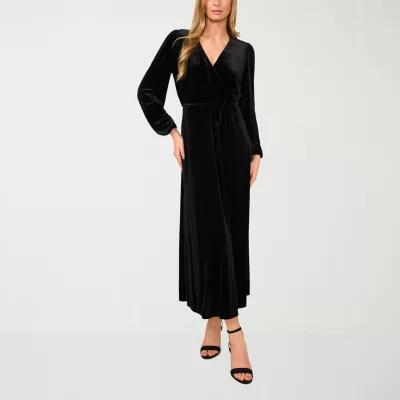 MSK Velvet Womens Long Sleeve Midi Wrap Dress Product Image