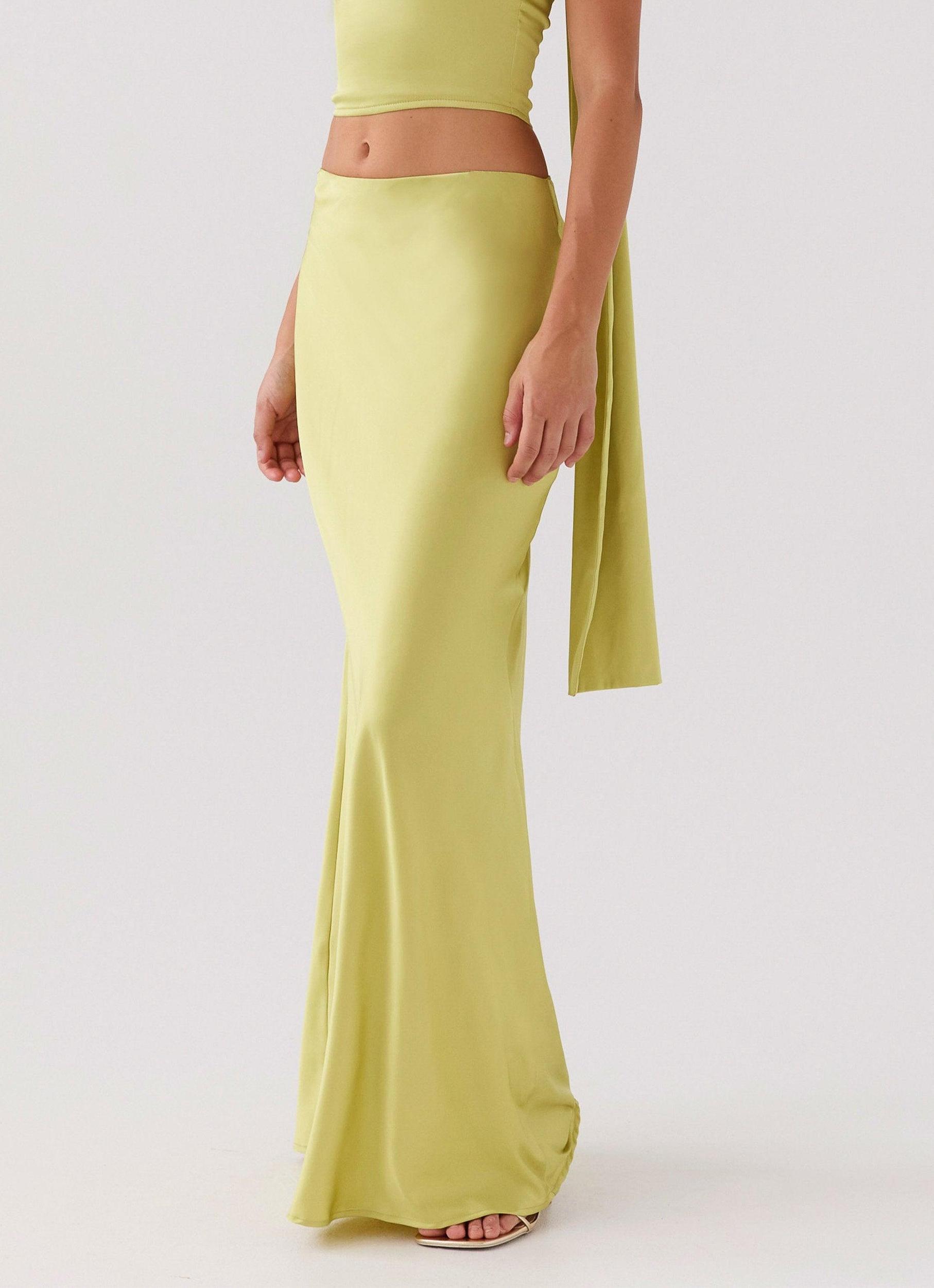 Josefina Satin Maxi Skirt - Chartreuse Product Image