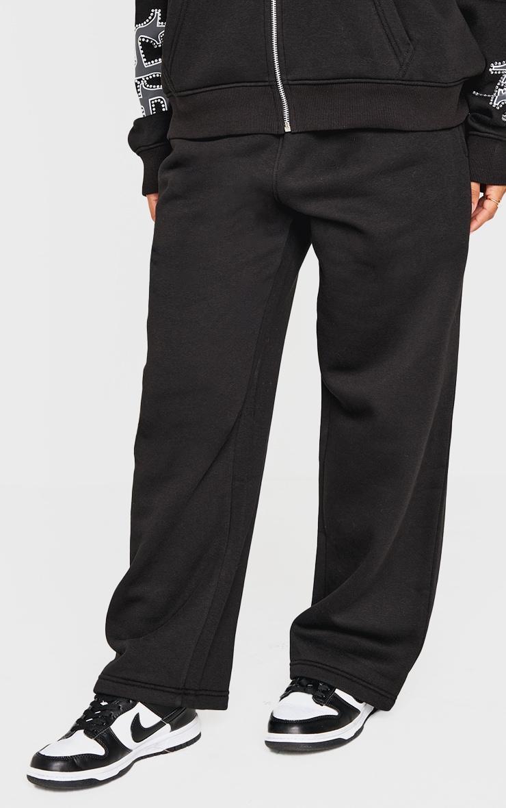 Petite Black Diamante Graphic Detail Wide Leg Sweatpants Product Image