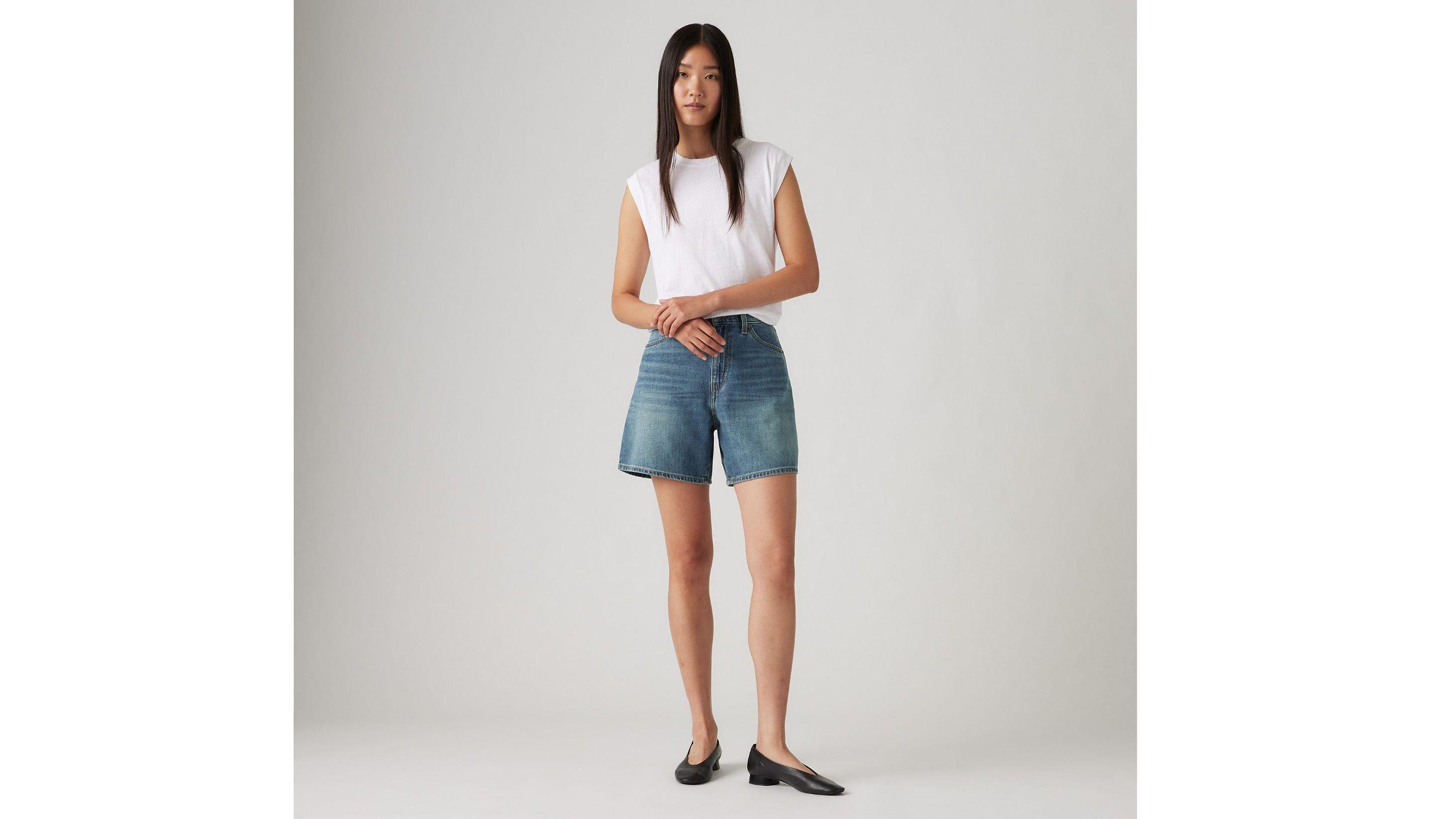 High Rise Baggy Linen+ Denim Lightweight Women's Shorts Product Image