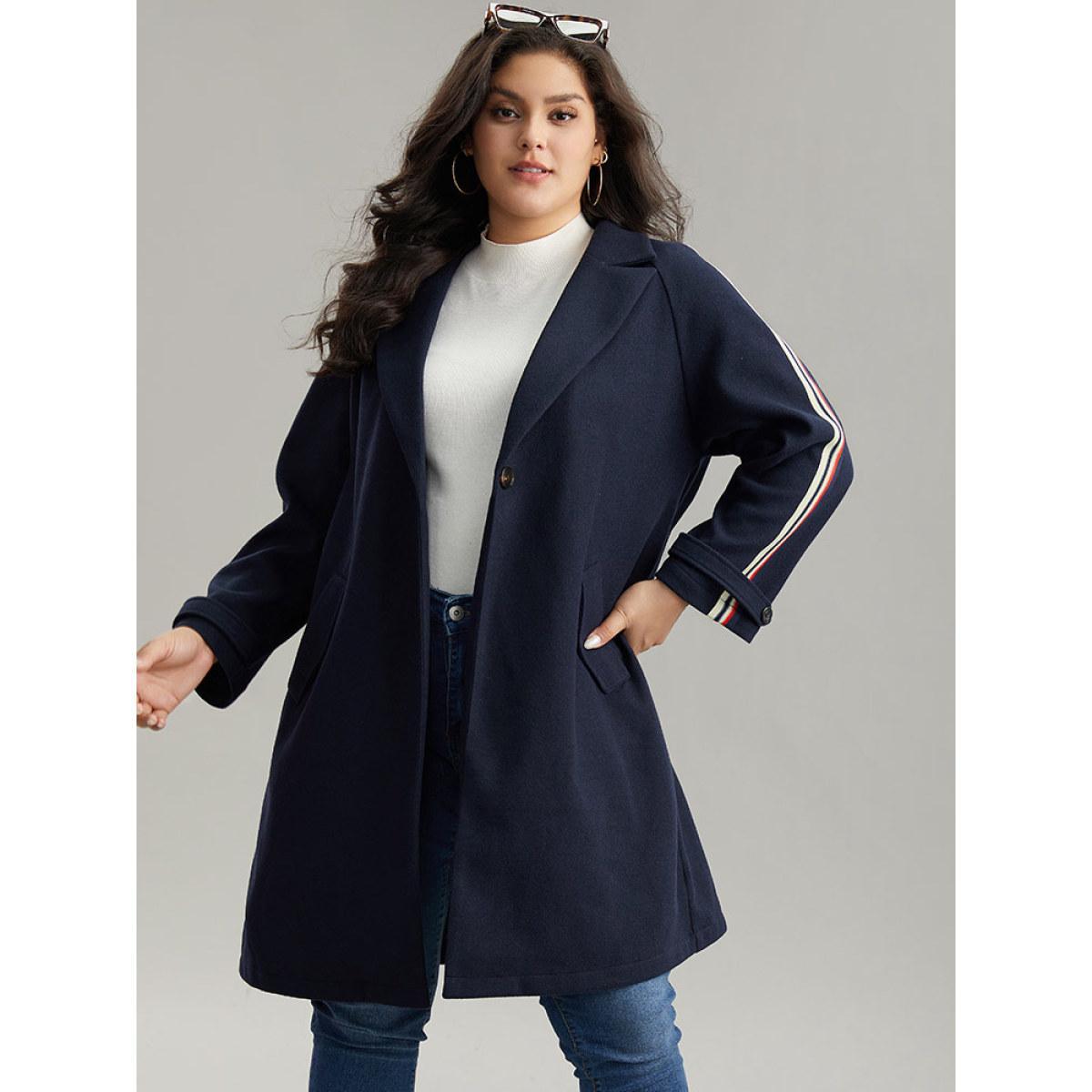 Plus Size Plain Lapel Collar Button Up Contrast Webbing Windbreaker Women Indigo Casual Patchwork Ladies Dailywear Winter Coats BloomChic 22-24/3X Product Image