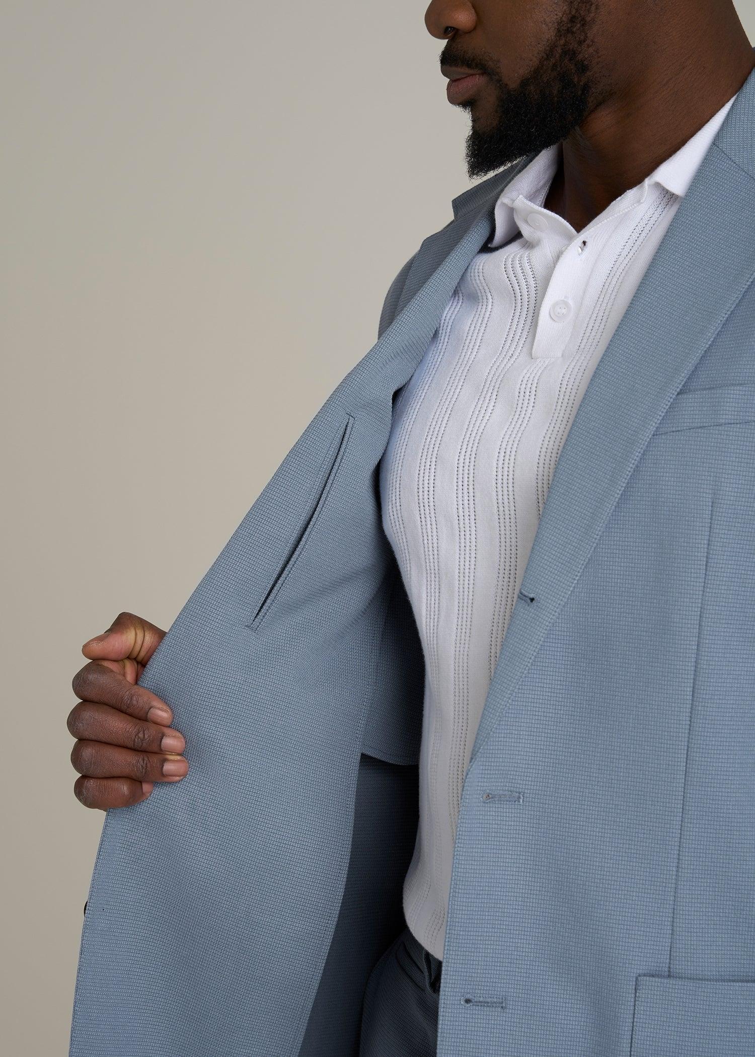Textured Garment Washed Stretch Cotton Tall Blazer in Chambray Product Image