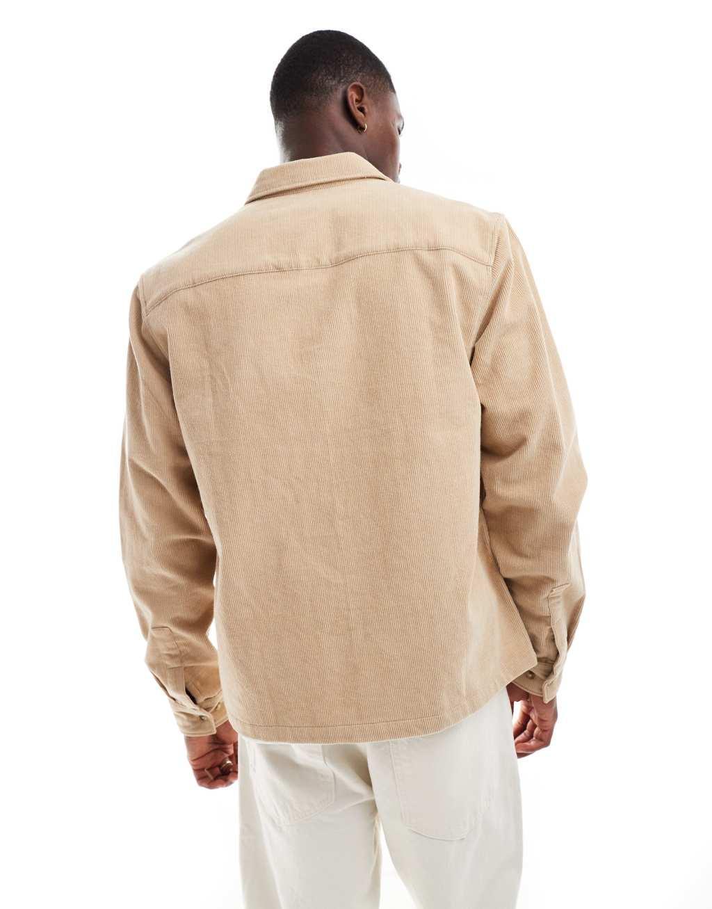 ASOS DESIGN cord overshirt in ecru Product Image