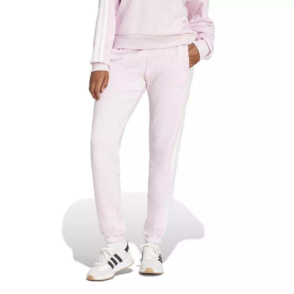 Women's adidas Essentials 3-Stripes French Terry Cuffed Sportswear Pants, Size: Small, Clear Pink White Product Image