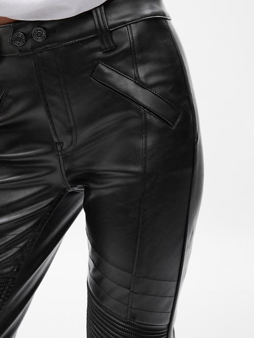 Mid Rise Vegan Leather Moto Vintage Slim Pants Product Image