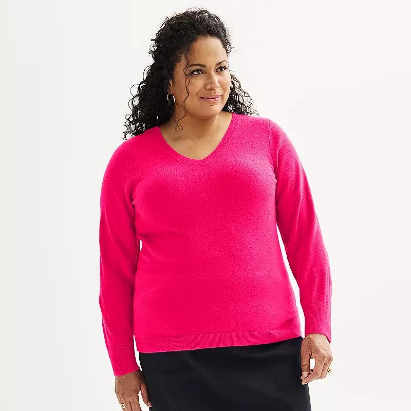 Plus Size Croft & Barrow® Extra Soft V-Neck Sweater, Women's, Size: 2XL, Ivory Product Image