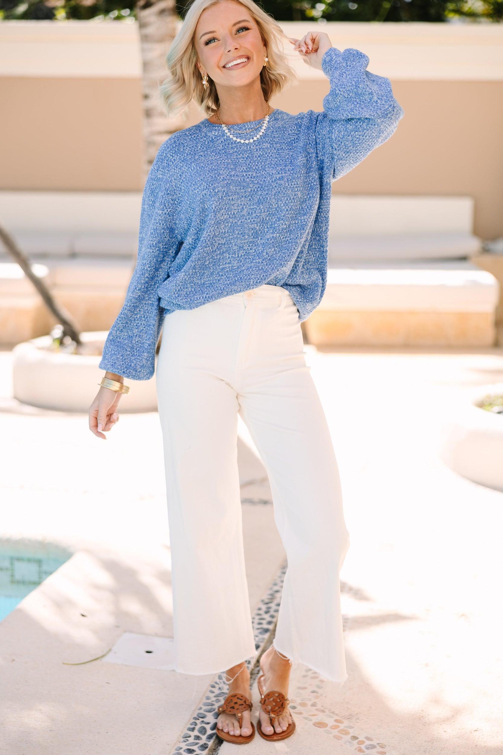 The Slouchy Royal Blue Bubble Sleeve Sweater Female Product Image