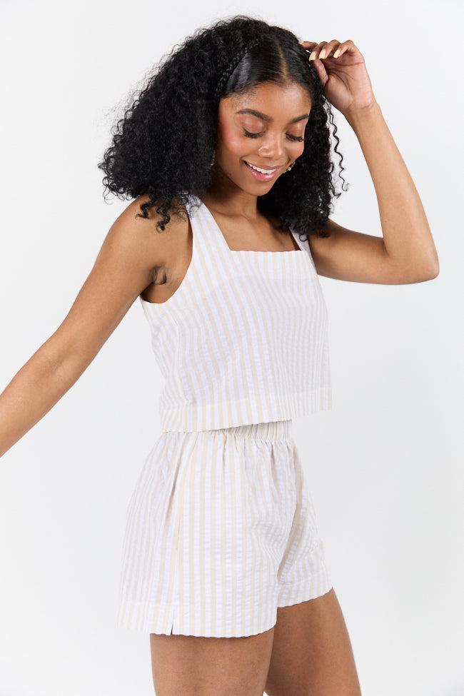 Can't Convince Me Ivory and Taupe Striped Woven Set FINAL SALE Product Image
