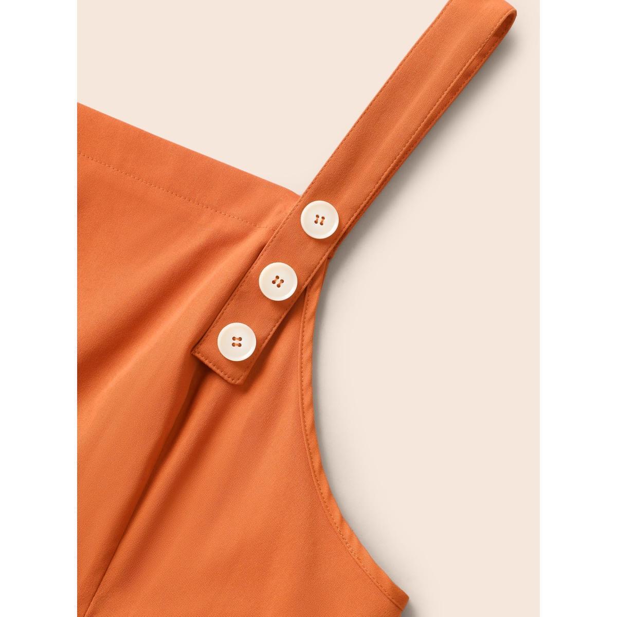 Plus Size Suspender Skirt Style Midi Dress OrangeRed Women Casual Button Non Sleeveless Curvy BloomChic 12/L Product Image
