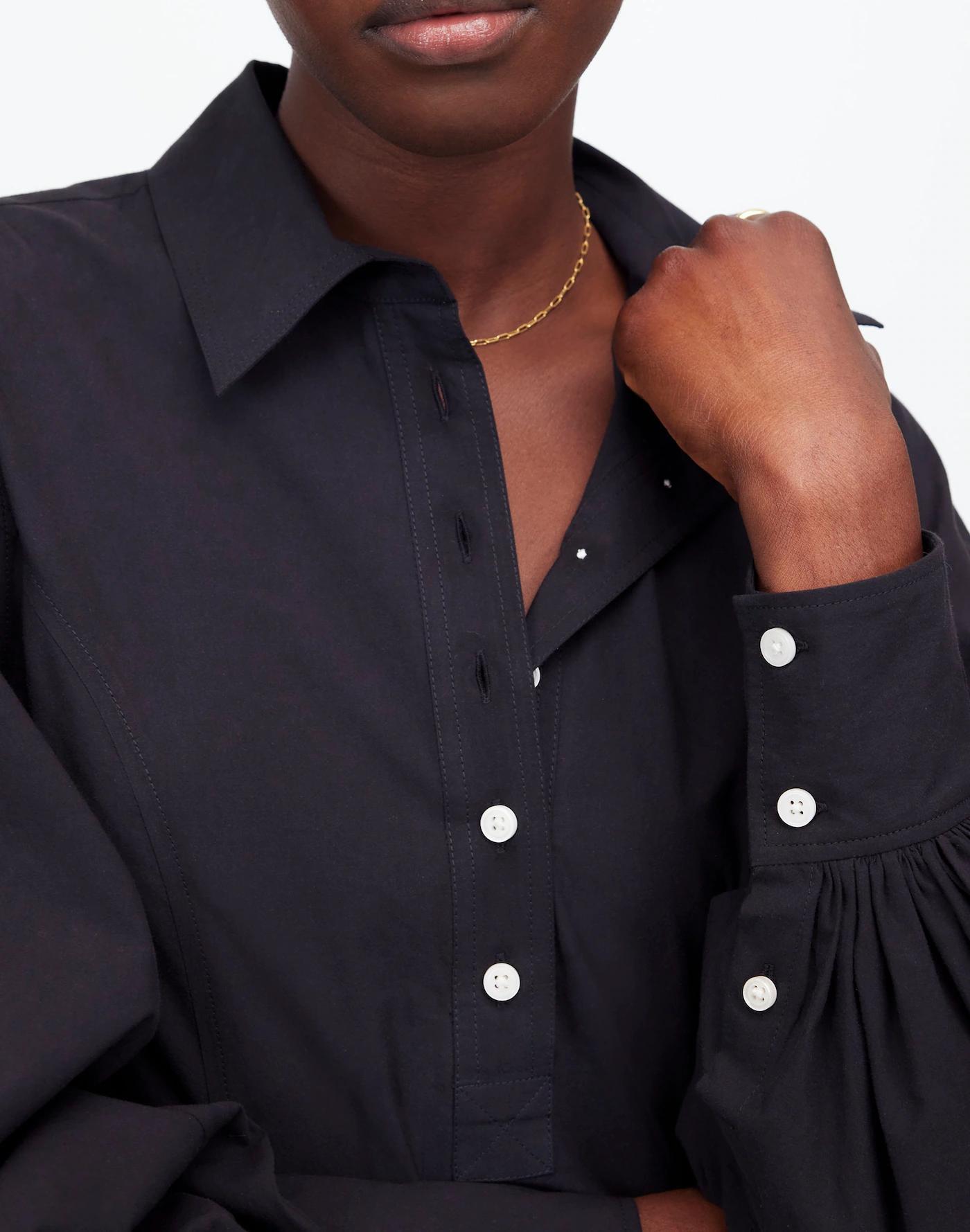 Seamed Long-Sleeve Mini Shirtdress in Poplin Product Image