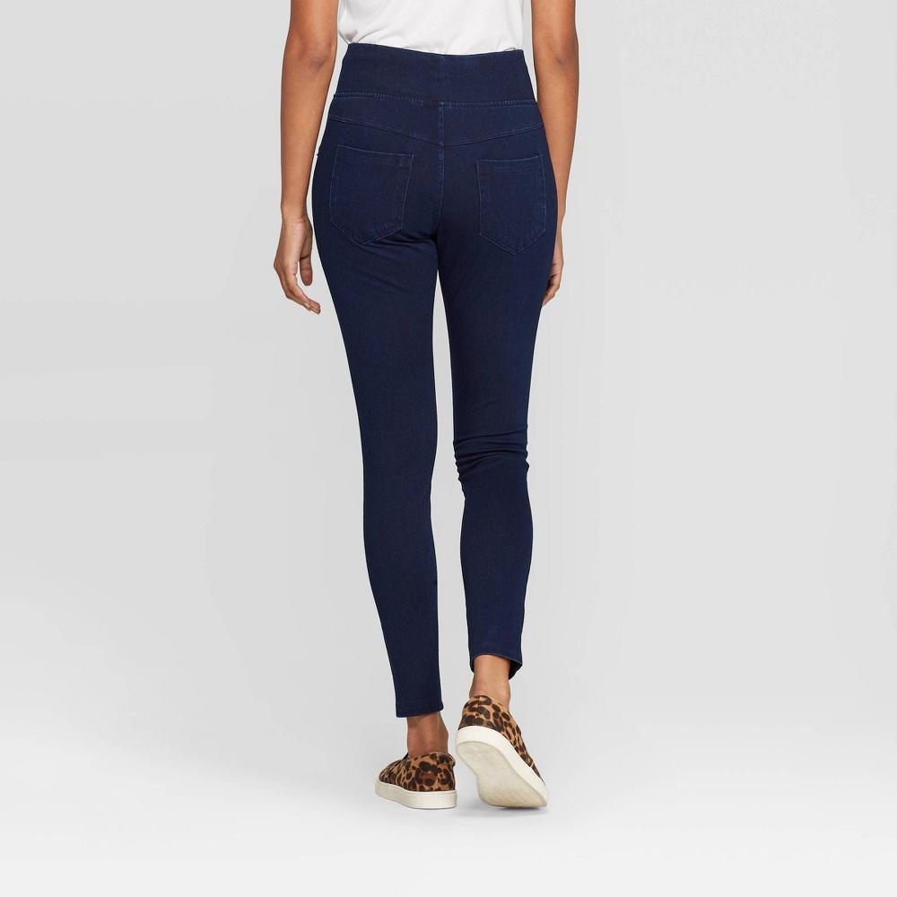 Women's High Waist Jeggings - A New Day™ Dark Blue L: Ankle Length, Elastic Waistband Product Image