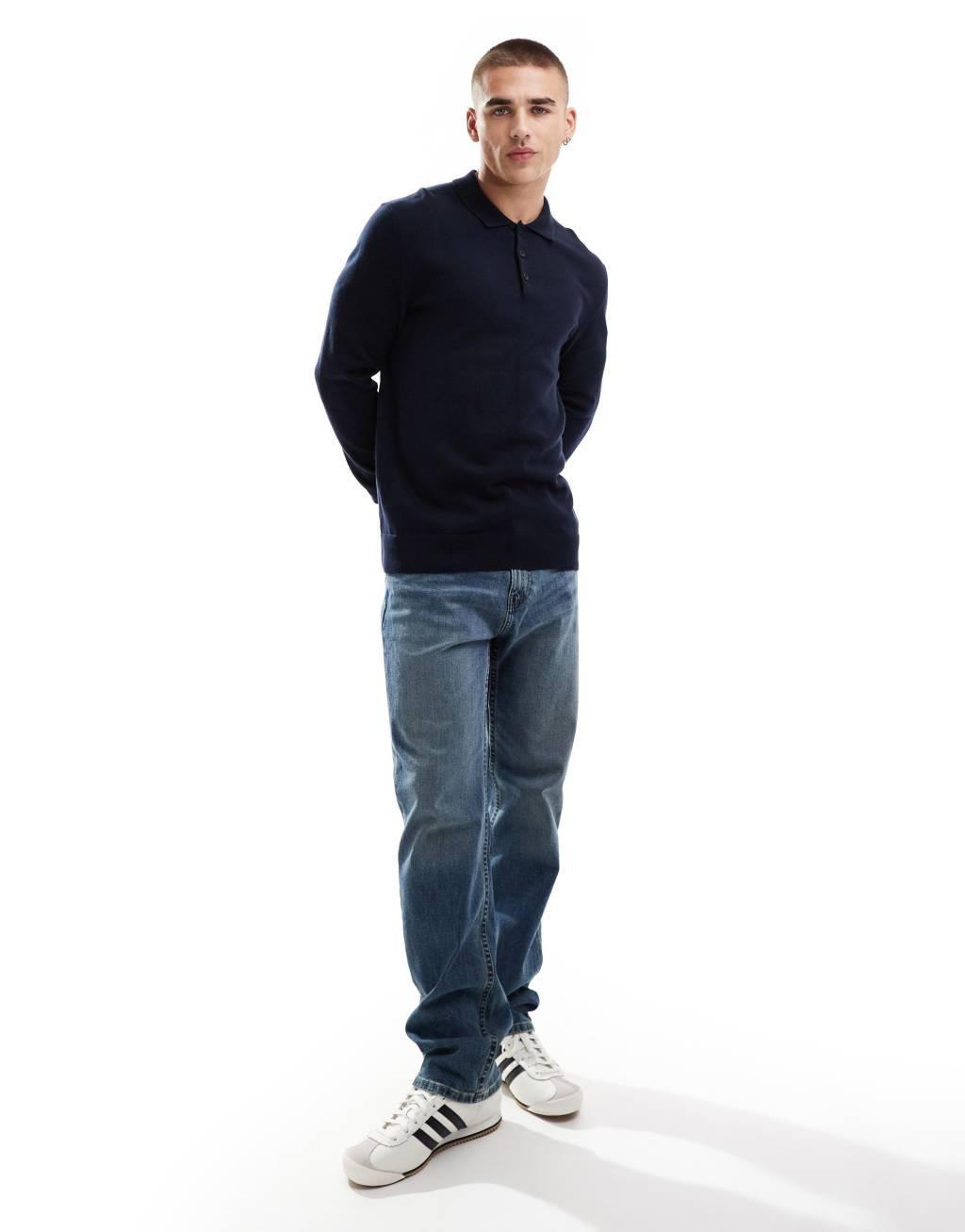 Jack & Jones knitted polo in navy Product Image
