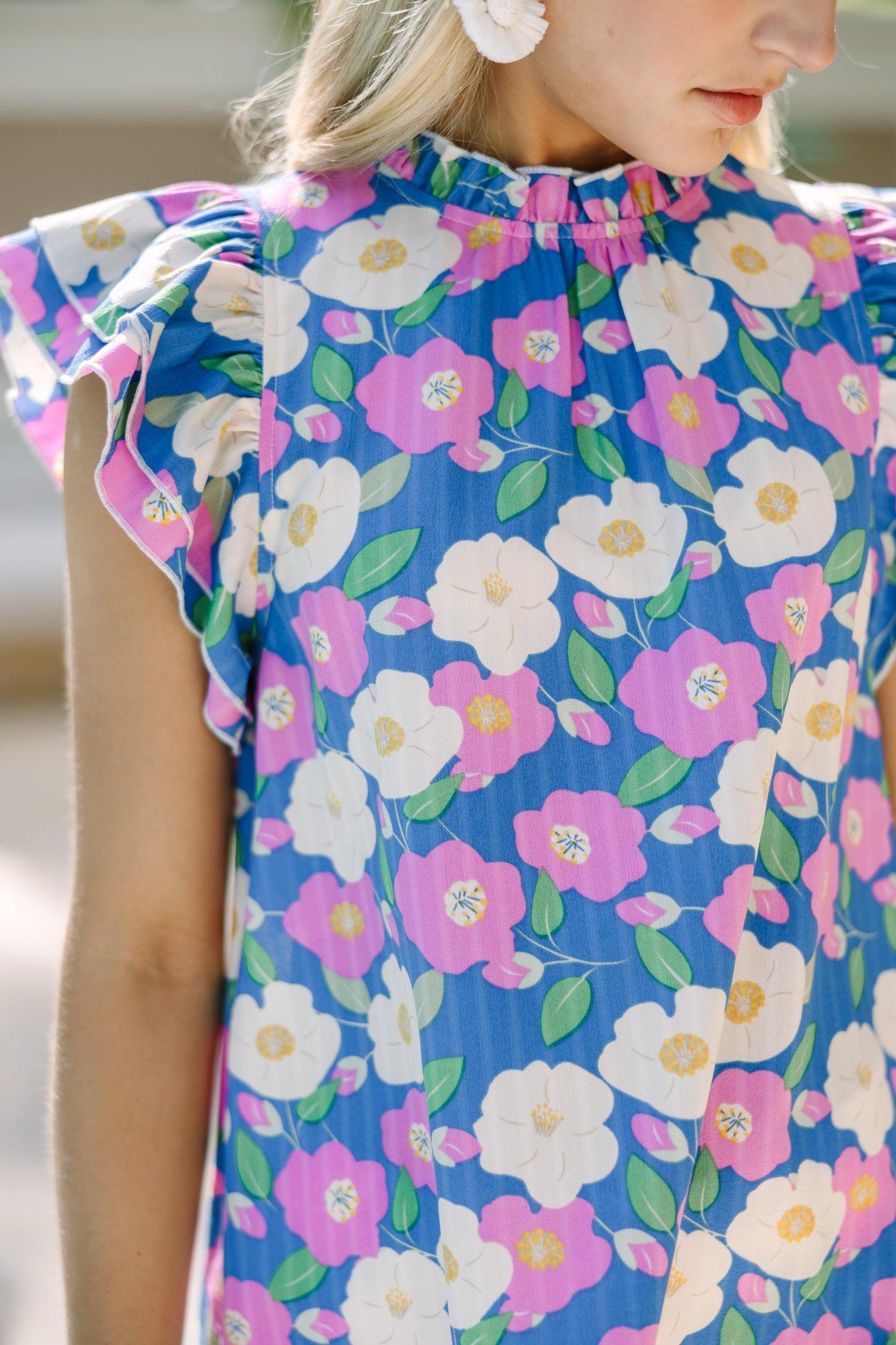 A True Beauty Blue & Pink Floral Blouse Female Product Image