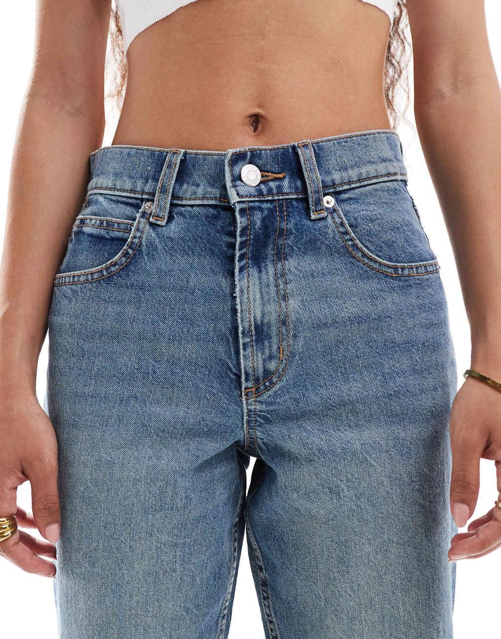 ASOS DESIGN Petite comfort stretch straight leg jean in mid blue Product Image