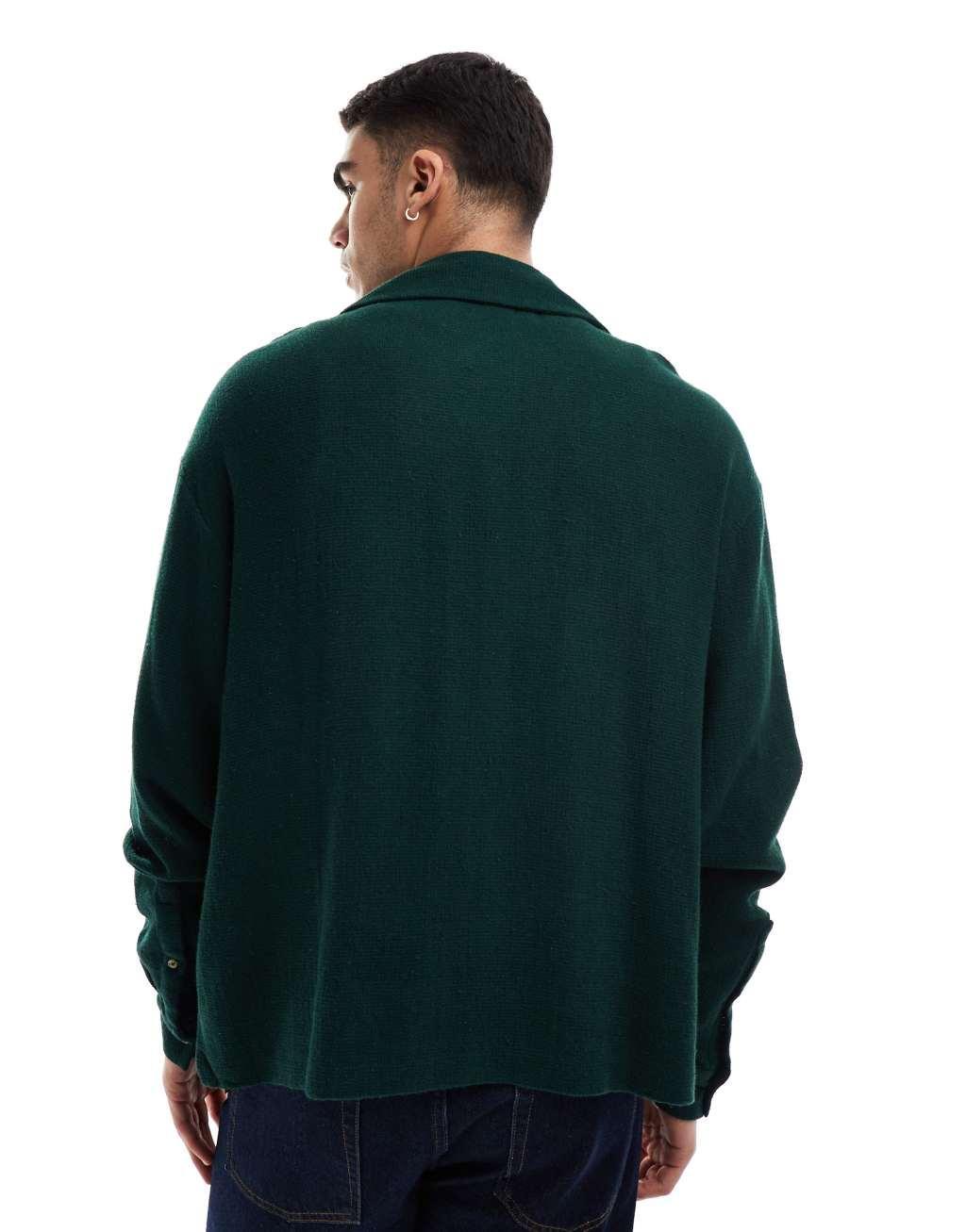 ASOS DESIGN boxy textured oversized shirt in green Product Image