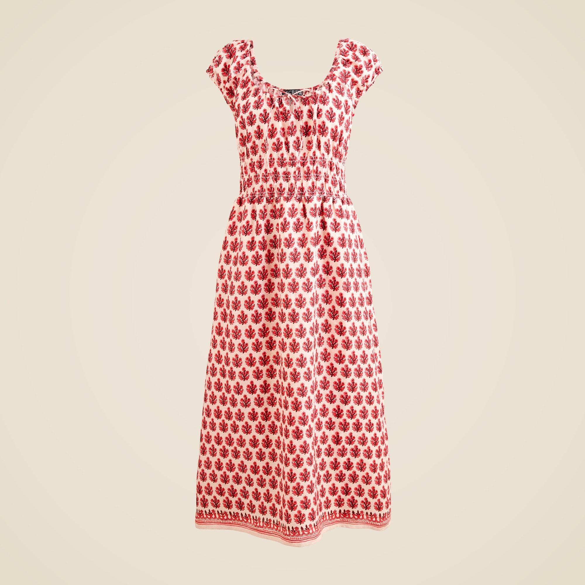 Cap-sleeve midi dress in block print linen Product Image